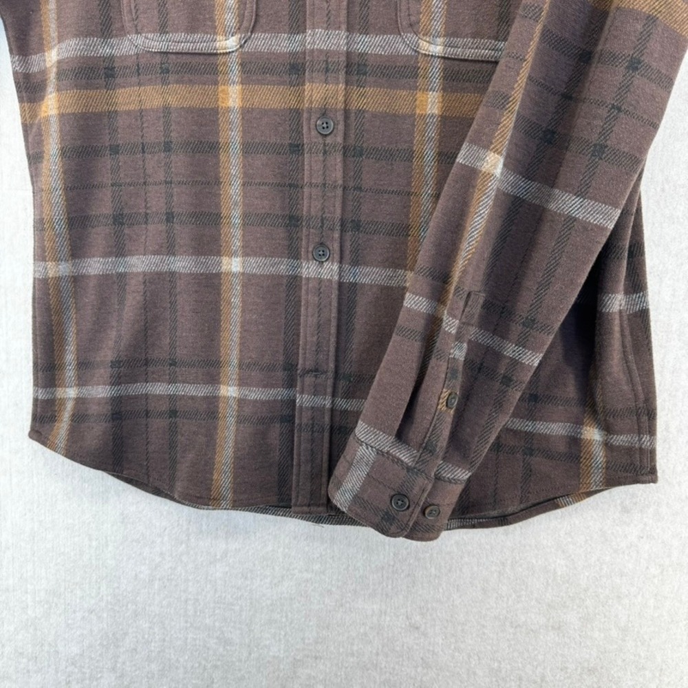 Express Mens Small Brown Plaid Flannel Button Down Shirt Long Sleeve - Picture 3 of 4